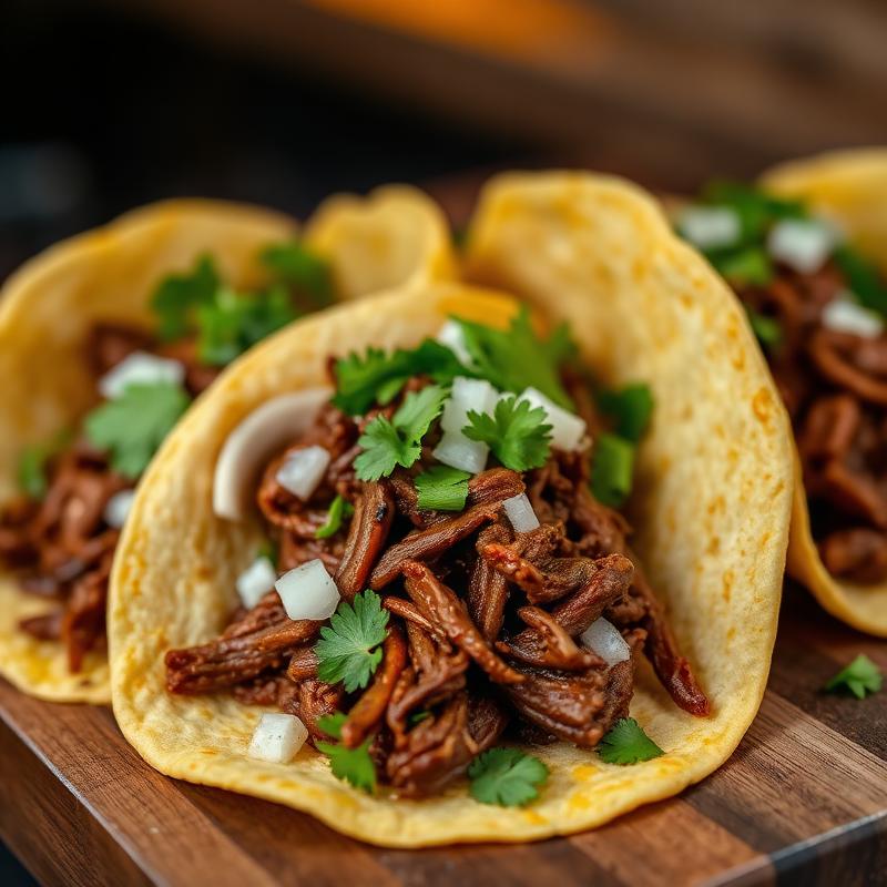 Barbacoa and brisket street tacos on corn tortillas