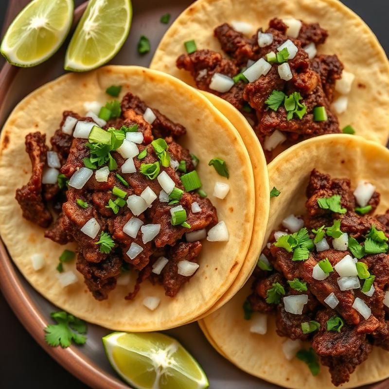 Carne asada street tacos with cilantro and onion
